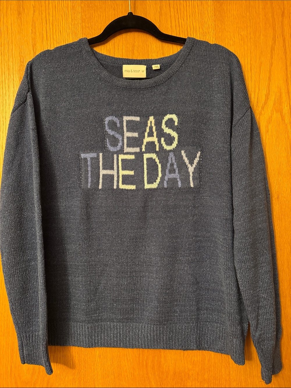 Men's Crewneck Knit Sweater - Blue 'Seas The Day'